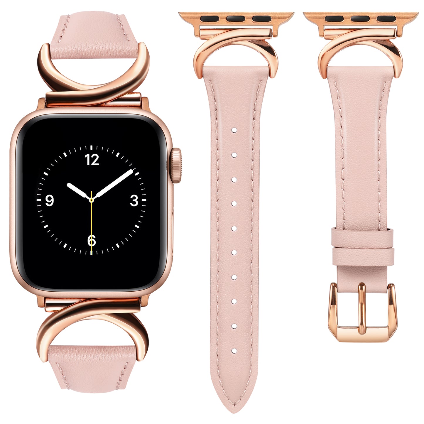 Minyee Leather Band Compatible with Apple Watch Bands 41mm 40mm 38mm 44mm 45mm 42mm 49mm Women, Slim Thin Dressy Designer Strap with C-Shape Metal Buckle for iWatch Ultra 2, Series 9/8/7/6/5/4/3/2/1/SE