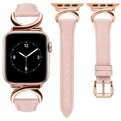 Minyee Leather Band Compatible with Apple Watch Bands 41mm 40mm 38mm 44mm 45mm 42mm 49mm Women, Slim Thin Dressy Designer Strap with C-Shape Metal Buckle for iWatch Ultra 2, Series 9/8/7/6/5/4/3/2/1/SE