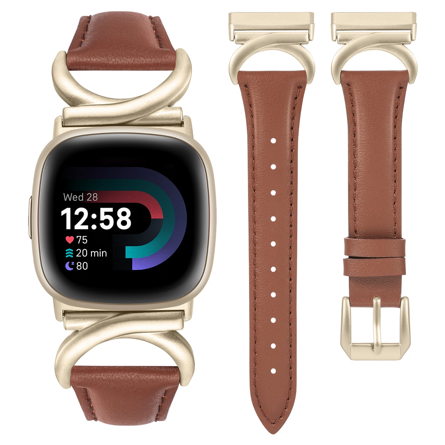 Minyee Leather Bands Compatible with Fitbit Versa 4/Versa 3/Fitbit Sense 2/Sense Band Women, Slim Thin Dressy Designer Premium Leather Strap with C-Shape Metal Buckle for Versa 3 4 Sense 2 Smartwatch
