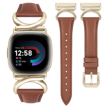 Minyee Leather Bands Compatible with Fitbit Versa 4/Versa 3/Fitbit Sense 2/Sense Band Women, Slim Thin Dressy Designer Premium Leather Strap with C-Shape Metal Buckle for Versa 3 4 Sense 2 Smartwatch