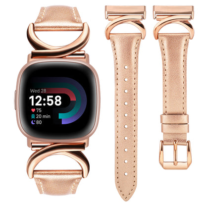 Minyee Leather Bands Compatible with Fitbit Versa 4/Versa 3/Fitbit Sense 2/Sense Band Women, Slim Thin Dressy Designer Premium Leather Strap with C-Shape Metal Buckle for Versa 3 4 Sense 2 Smartwatch