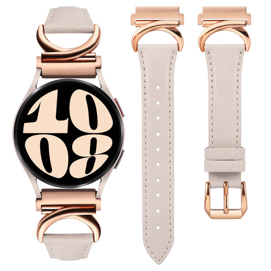 Minyee Leather Band Compatible with Samsung Galaxy Watch 7/6/5/4/FE/Active 2 40mm 44mm/Watch 6 Classic 43mm 47mm/Watch 5 Pro 45mm Bands, 20mm Slim Dressy Leather Strap with C-Shape Metal Buckle Women