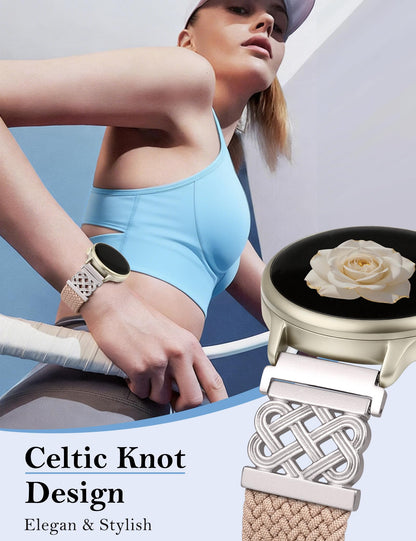 Minyee 20mm Magnetic Braided Nylon Band Compatible with Garmin Vivoactive 6/Vivoactive 5/3/3 Music Elastic Bracelet, Dressy Celtic Knot Fancy Stretchy Strap for Venu Sq 2/Forerunner 55/165/245/645