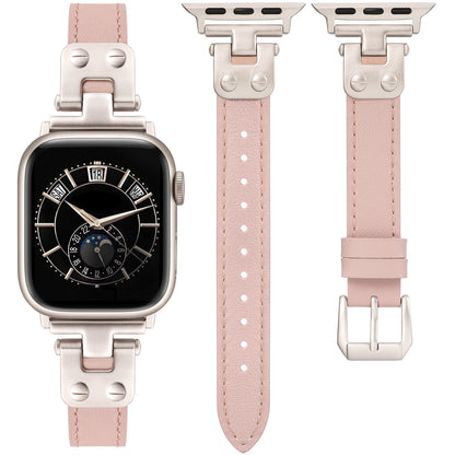 Minyee Slim Leather Band Compatible with Apple Watch Bands 38/40/41/42/44/45/46/49mm Women, Dressy Thin Soft Leather Strap with Designer Tapered Metal Buckle for iWatch Series 10/9/SE/8/7/6/5/4/3/2/1