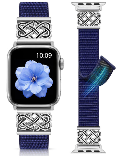 Minyee Nylon Loop Band Compatible with Apple Watch Bands 38/40/41/42/44/45/46/49mm Women Men, Celtic Knot Dressy Adjustable Breathable Braided Straps for iWatch Series 11 10 9 8 7 6 5 4 SE/Ultra 3 2 1