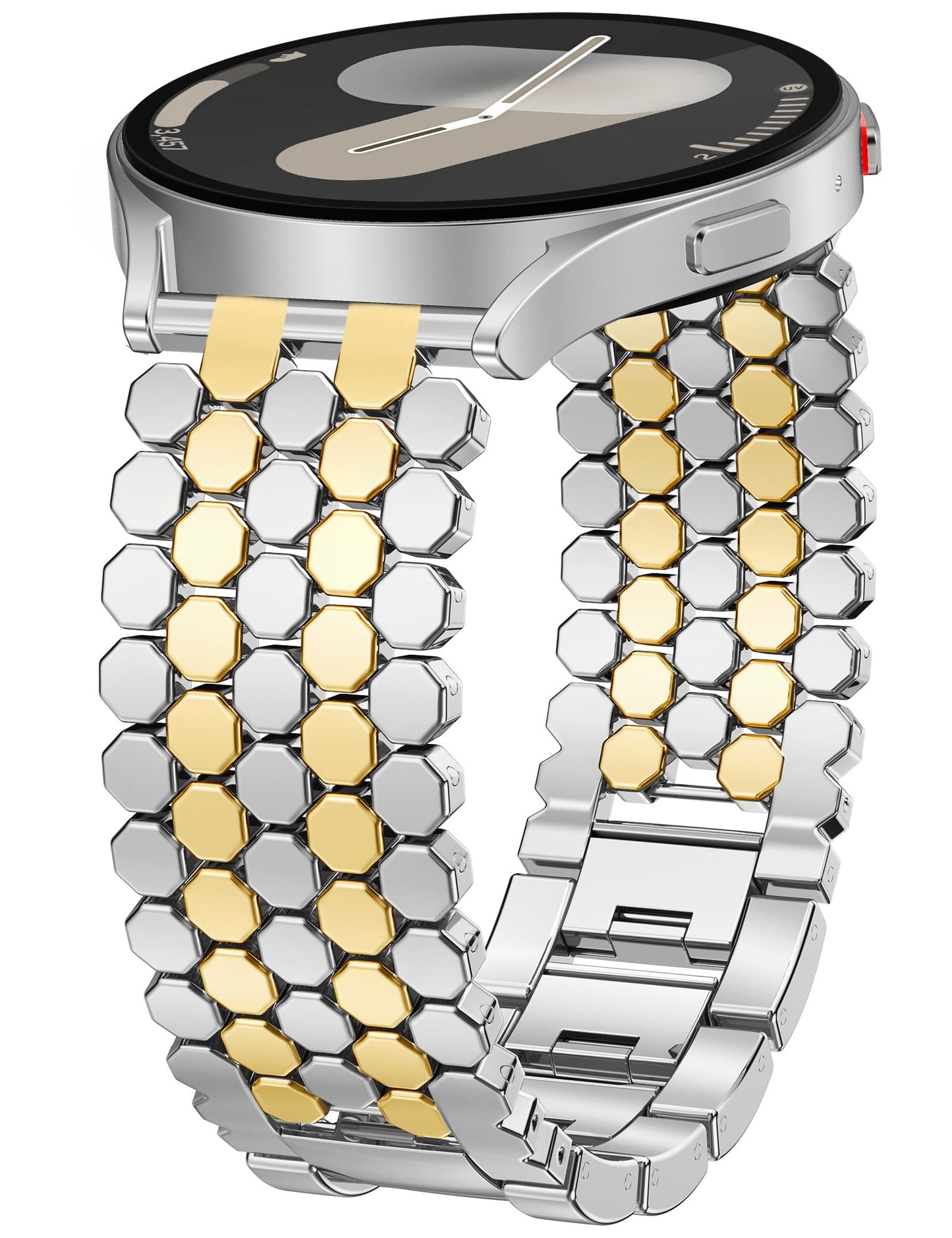 Minyee Compatible with Samsung Galaxy Watch 7 6 5 4 FE 40mm 44mm/Watch 6 Classic 43mm 47mm/Watch 5 Pro 45mm Bands for Women, 20mm Dressy Metal Gold Chain Honeycomb Luxury Chic Link Bracelet Strap