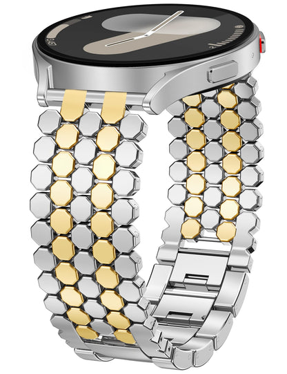 Minyee Compatible with Samsung Galaxy Watch 7 6 5 4 FE 40mm 44mm/Watch 6 Classic 43mm 47mm/Watch 5 Pro 45mm Bands for Women, 20mm Dressy Metal Gold Chain Honeycomb Luxury Chic Link Bracelet Strap