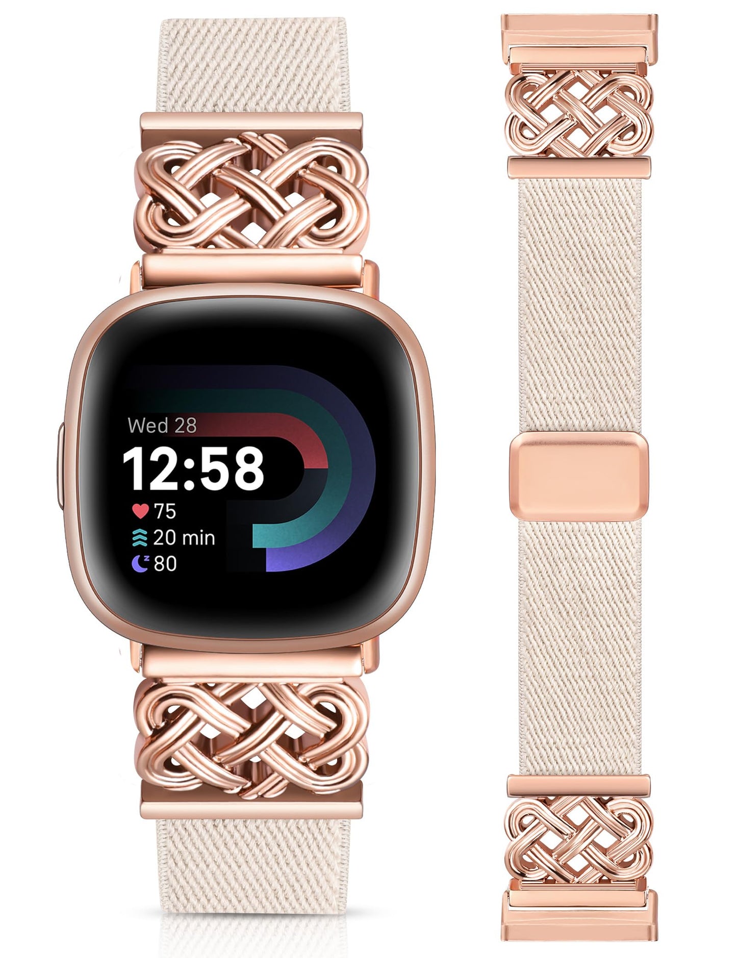 Minyee Magnetic Stretchy Band Compatible with Fitbit Versa 4/3/Fitbit Sense 2/1 Watch Bands Women Men, Celtic Knot Soft Elastic Nylon Fabric Dressy Cute Strap for Versa 3 4 Sense 2 Smartwatch