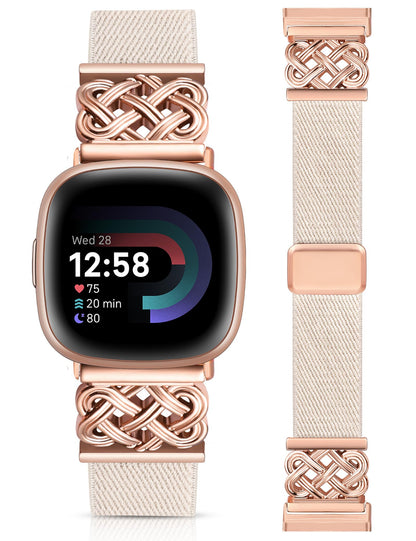 Minyee Magnetic Stretchy Band Compatible with Fitbit Versa 4/3/Fitbit Sense 2/1 Watch Bands Women Men, Celtic Knot Soft Elastic Nylon Fabric Dressy Cute Strap for Versa 3 4 Sense 2 Smartwatch