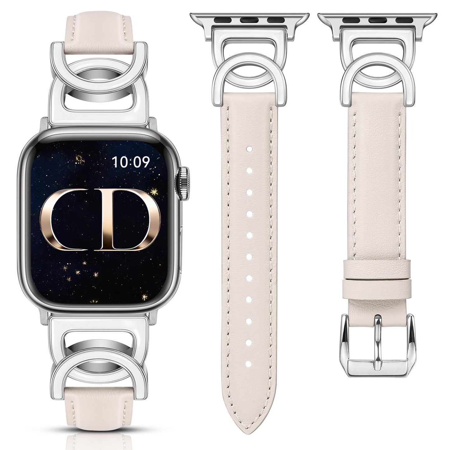 Minyee Compatible with Apple Watch Band 42/41/40/38/44/45/46/49mm Women, Slim Leather Dressy Elegant Designer Strap with DC-shaped Enamel Buckle for iWatch Series 11 10 9 8 7 6 5 4 SE/Ultra 3 2 1