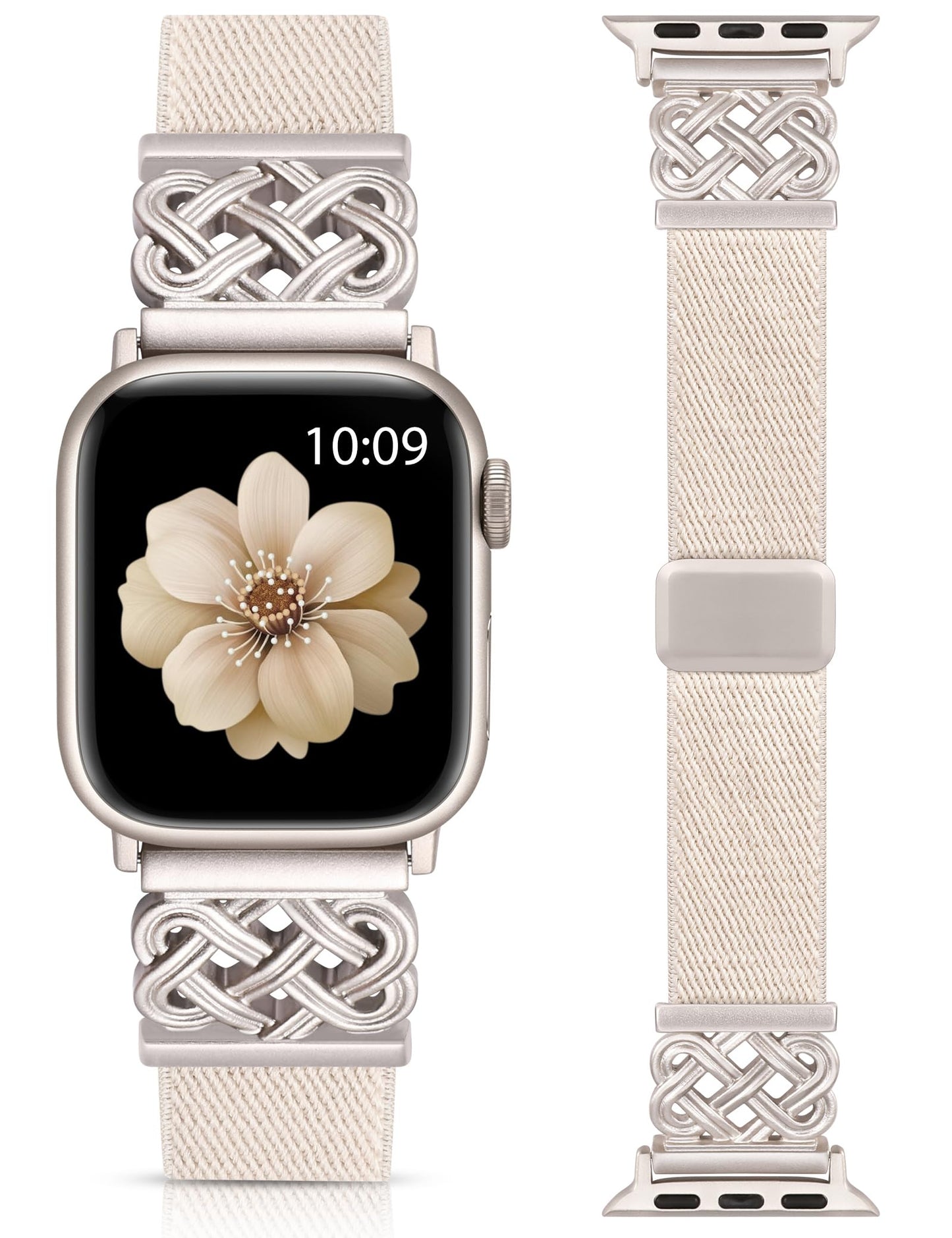 Minyee Magnetic Stretchy Band Compatible with Apple Watch Bands 38/40/41/42/44/45/46/49mm Women Men, Celtic Knot Soft Elastic Nylon Fabric Strap for iWatch Series 11 10 9 8 7 6 5 4 SE/Ultra 3 2 1
