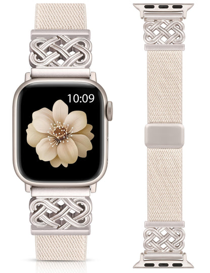 Minyee Magnetic Stretchy Band Compatible with Apple Watch Bands 38/40/41/42/44/45/46/49mm Women Men, Celtic Knot Soft Elastic Nylon Fabric Strap for iWatch Series 11 10 9 8 7 6 5 4 SE/Ultra 3 2 1