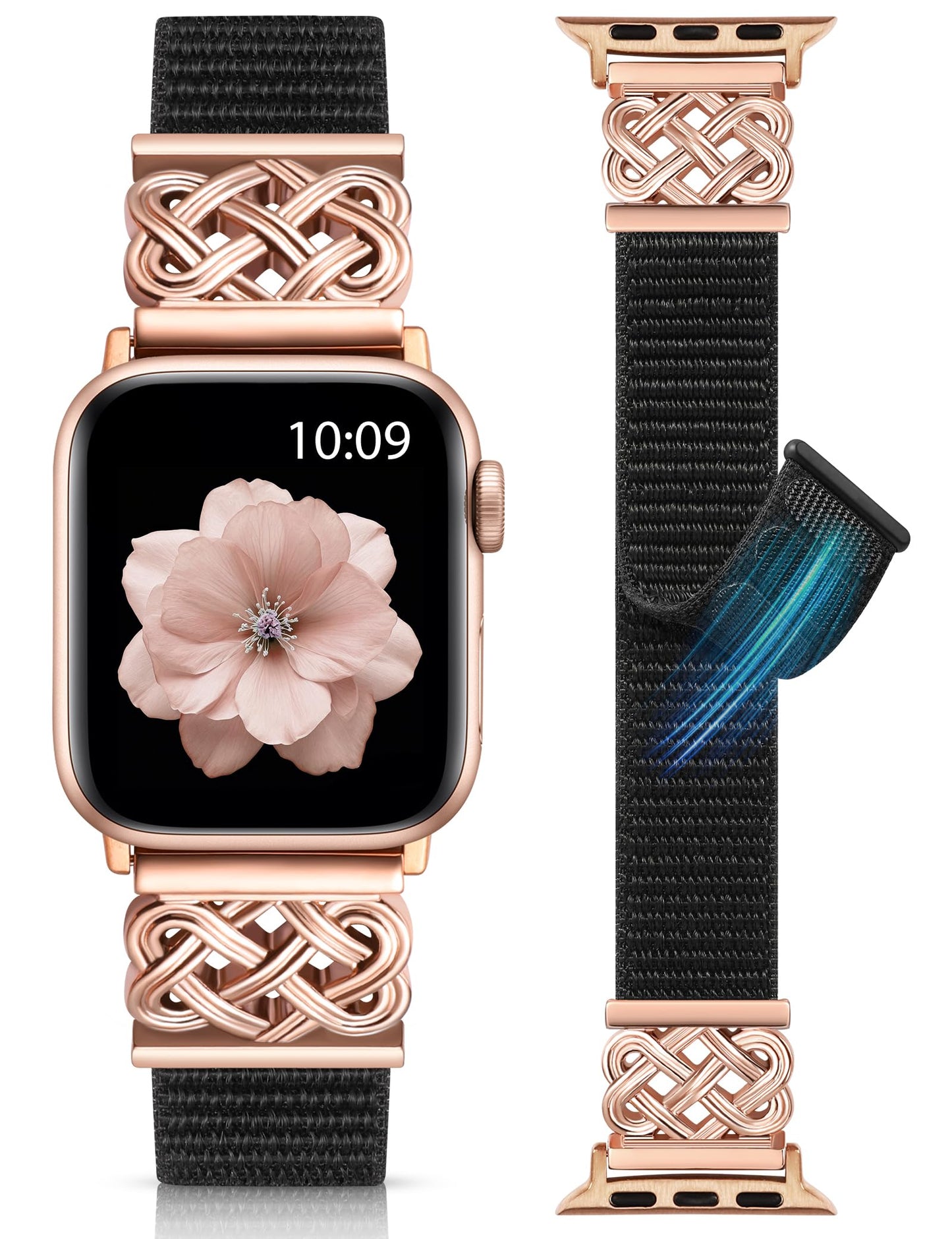 Minyee Nylon Loop Band Compatible with Apple Watch Bands 38/40/41/42/44/45/46/49mm Women Men, Celtic Knot Dressy Adjustable Breathable Braided Straps for iWatch Series 11 10 9 8 7 6 5 4 SE/Ultra 3 2 1