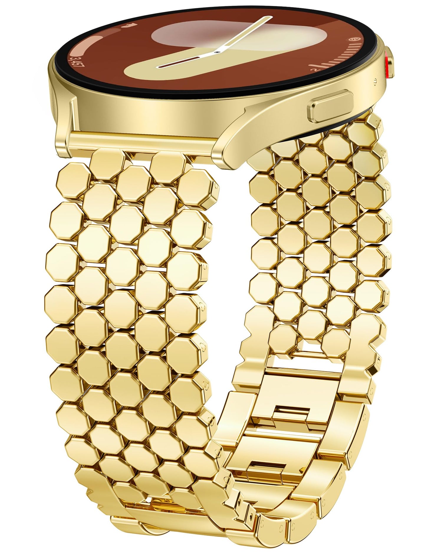 Minyee Compatible with Samsung Galaxy Watch 7 6 5 4 FE 40mm 44mm/Watch 6 Classic 43mm 47mm/Watch 5 Pro 45mm Bands for Women, 20mm Dressy Metal Gold Chain Honeycomb Luxury Chic Link Bracelet Strap