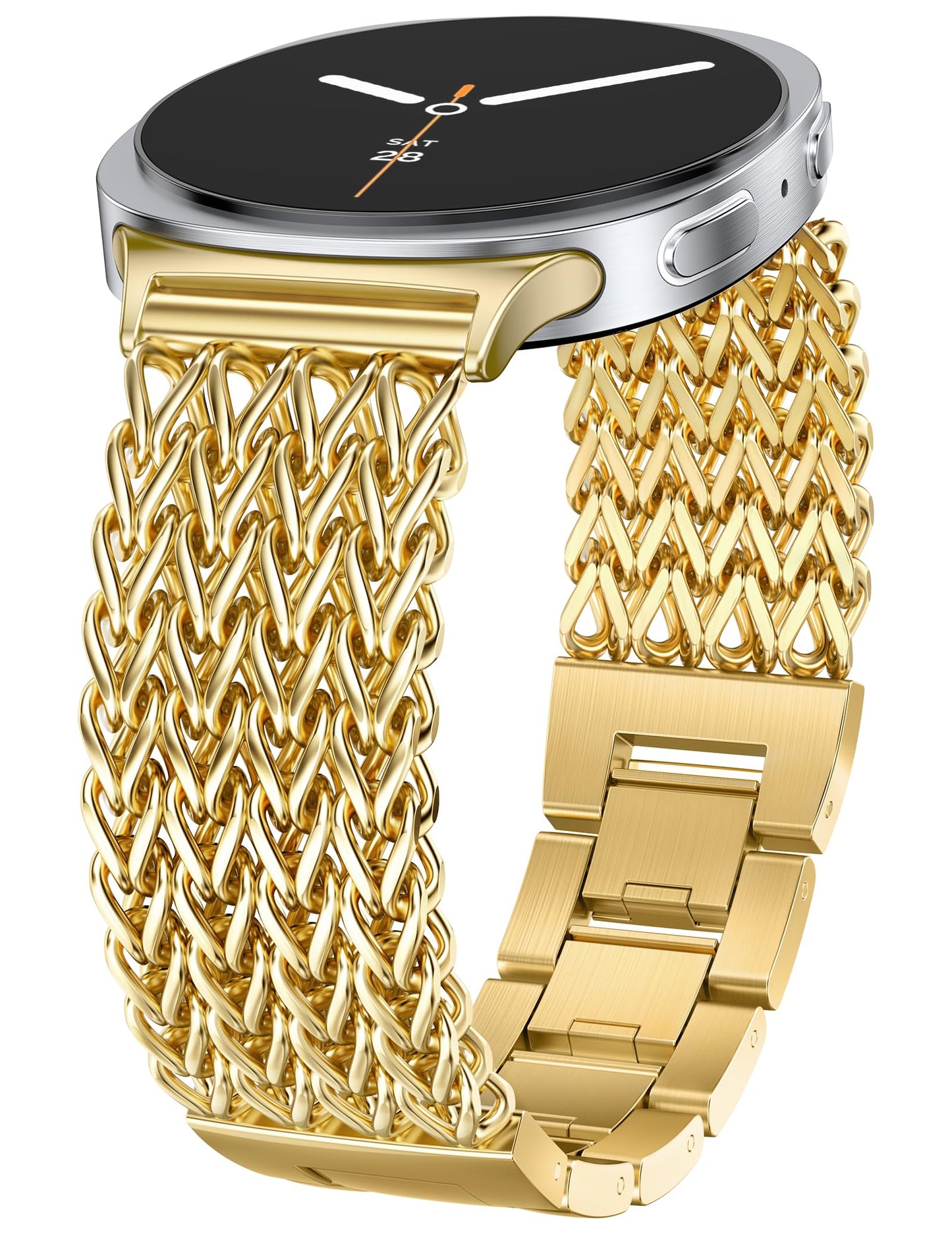 Minyee Metal Band Compatible with Samsung Galaxy Watch 8 40mm 44mm/ 8 Classic 46mm Bands, No Gap One-Click Dressy Stainless Steel Metal Gold Multi-chain Strap Mermaid Style Link Bracelet Wristband