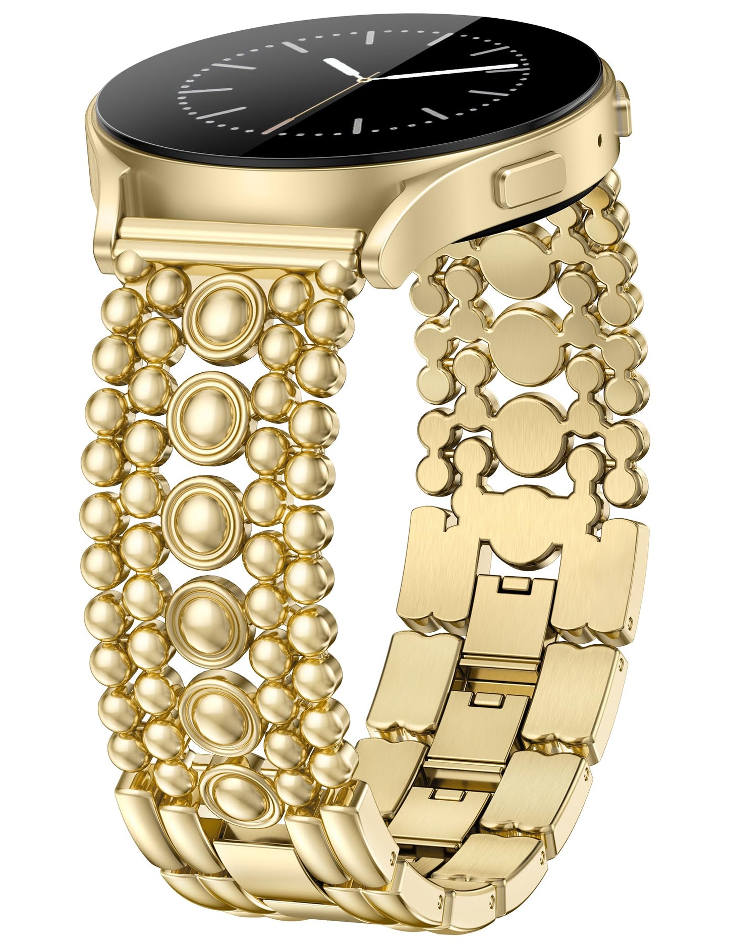 Minyee Compatible with Samsung Galaxy Watch 7 6 5 4 FE 40mm 44mm/Watch 6 Classic 43mm 47mm/Watch 5 Pro 45mm Band Women, 20mm Pretty Dressy Stainless Steel Metal Adjustable Round Studded Link Bracelet