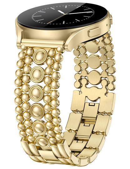 Minyee Compatible with Samsung Galaxy Watch 7 6 5 4 FE 40mm 44mm/Watch 6 Classic 43mm 47mm/Watch 5 Pro 45mm Band Women, 20mm Pretty Dressy Stainless Steel Metal Adjustable Round Studded Link Bracelet