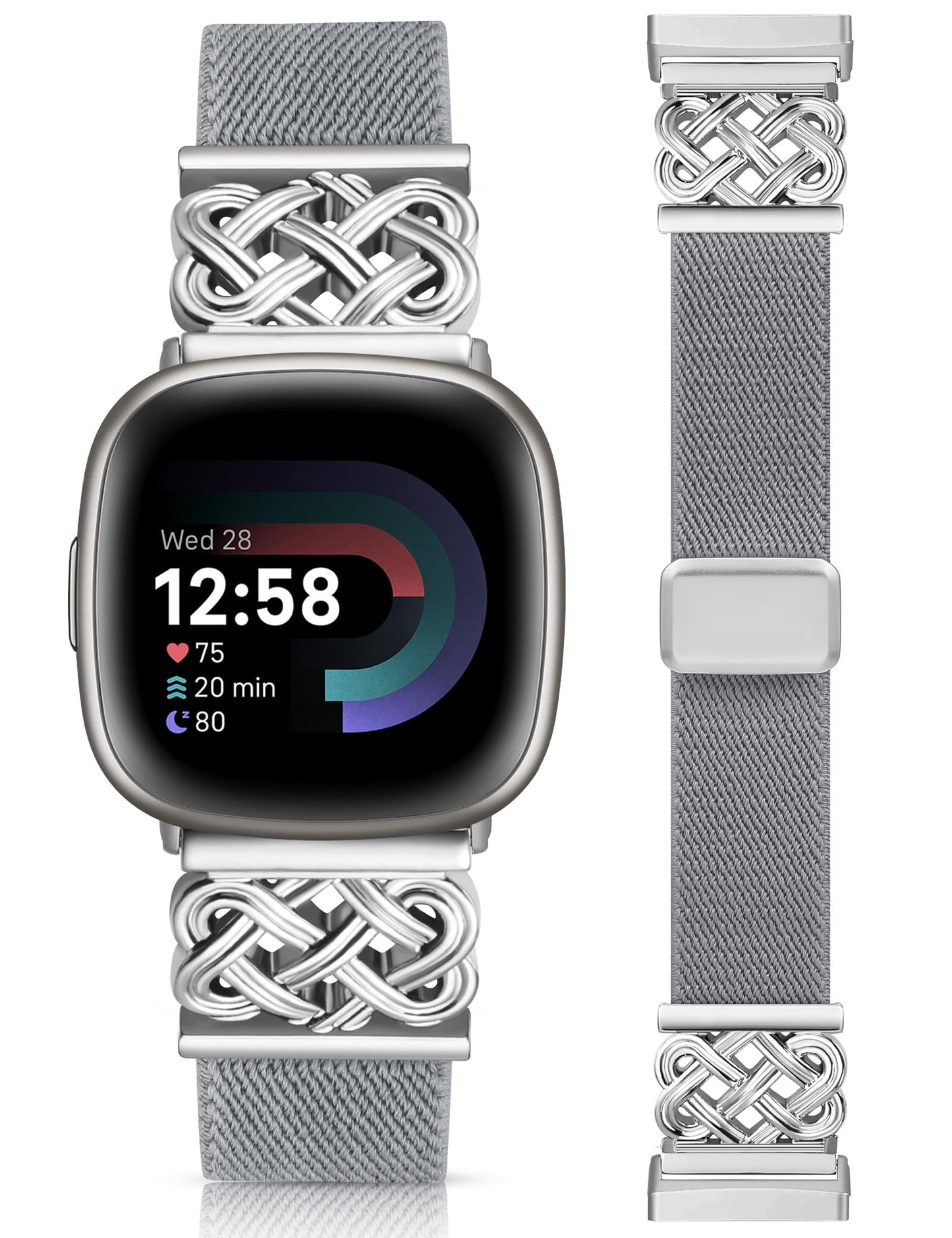 Minyee Magnetic Stretchy Band Compatible with Fitbit Versa 4/3/Fitbit Sense 2/1 Watch Bands Women Men, Celtic Knot Soft Elastic Nylon Fabric Dressy Cute Strap for Versa 3 4 Sense 2 Smartwatch