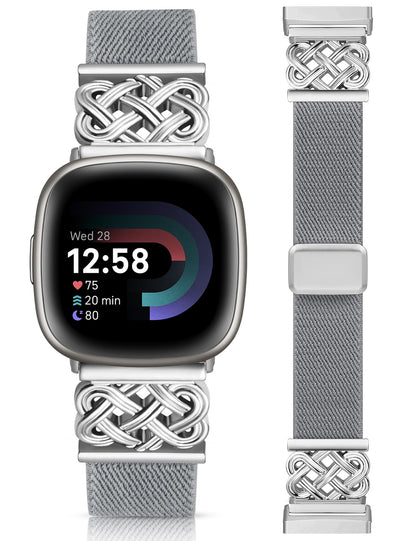 Minyee Magnetic Stretchy Band Compatible with Fitbit Versa 4/3/Fitbit Sense 2/1 Watch Bands Women Men, Celtic Knot Soft Elastic Nylon Fabric Dressy Cute Strap for Versa 3 4 Sense 2 Smartwatch