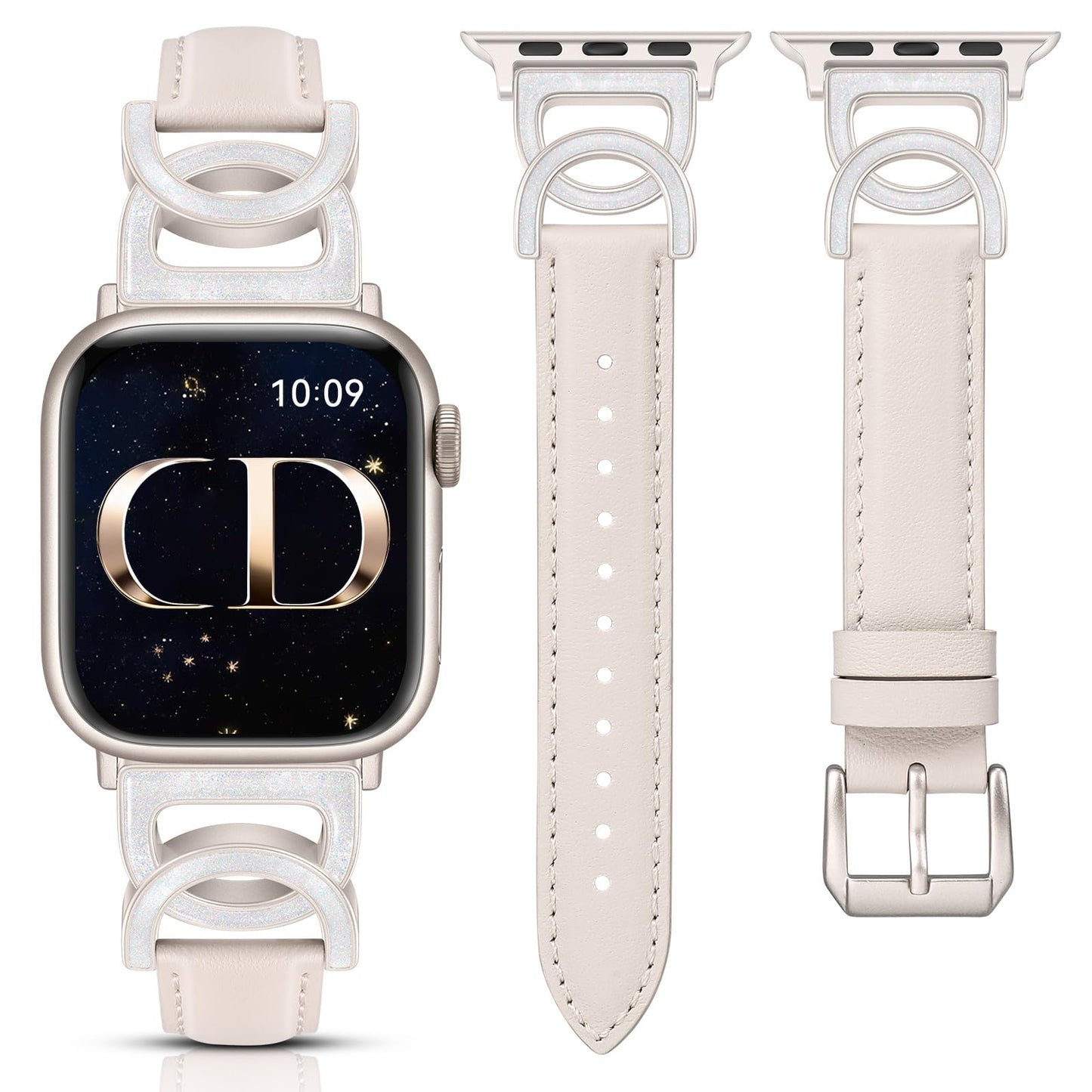 Minyee Compatible with Apple Watch Band 42/41/40/38/44/45/46/49mm Women, Slim Leather Dressy Elegant Designer Strap with DC-shaped Enamel Buckle for iWatch Series 11 10 9 8 7 6 5 4 SE/Ultra 3 2 1