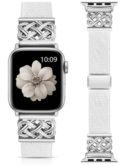 Minyee Magnetic Stretchy Band Compatible with Apple Watch Bands 38/40/41/42/44/45/46/49mm Women Men, Celtic Knot Soft Elastic Nylon Fabric Strap for iWatch Series 11 10 9 8 7 6 5 4 SE/Ultra 3 2 1