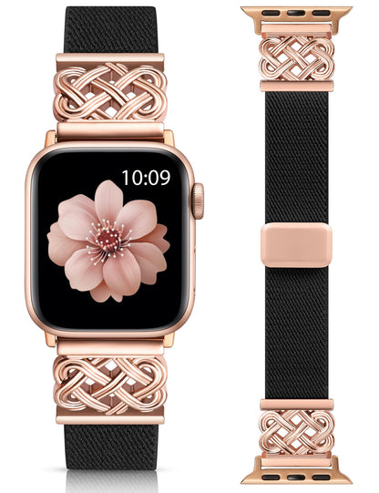 Minyee Magnetic Stretchy Band Compatible with Apple Watch Bands 38/40/41/42/44/45/46/49mm Women Men, Celtic Knot Soft Elastic Nylon Fabric Strap for iWatch Series 11 10 9 8 7 6 5 4 SE/Ultra 3 2 1