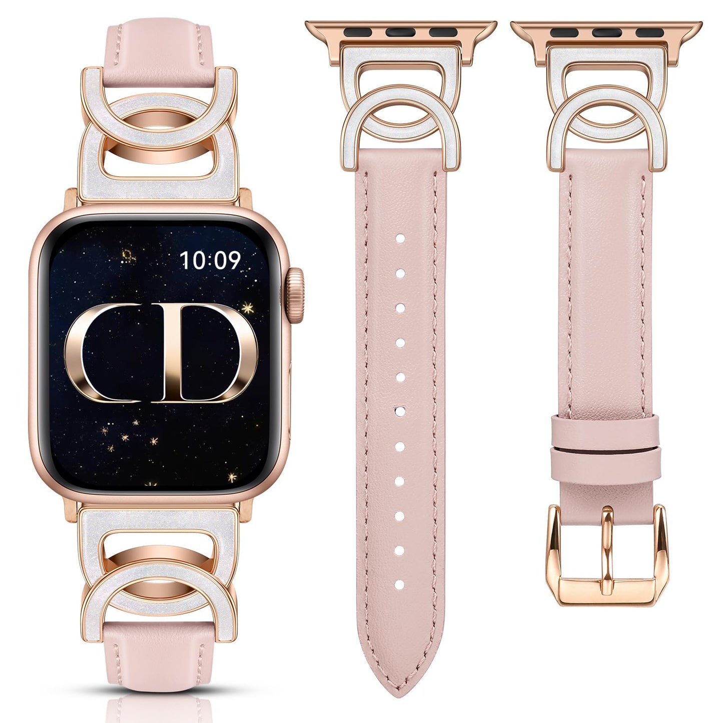 Minyee Compatible with Apple Watch Band 42/41/40/38/44/45/46/49mm Women, Slim Leather Dressy Elegant Designer Strap with DC-shaped Enamel Buckle for iWatch Series 11 10 9 8 7 6 5 4 SE/Ultra 3 2 1