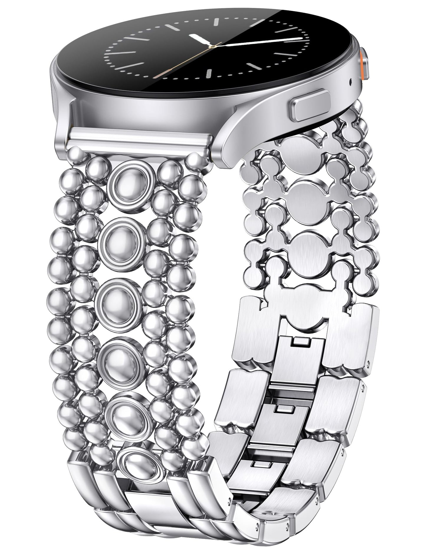 Minyee Compatible with Samsung Galaxy Watch 7 6 5 4 FE 40mm 44mm/Watch 6 Classic 43mm 47mm/Watch 5 Pro 45mm Band Women, 20mm Pretty Dressy Stainless Steel Metal Adjustable Round Studded Link Bracelet