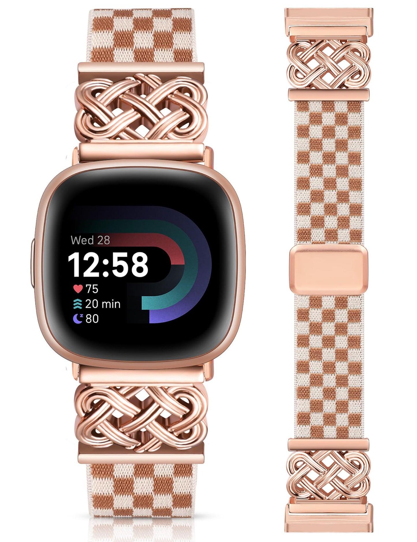 Minyee Magnetic Stretchy Band Compatible with Fitbit Versa 4/3/Fitbit Sense 2/1 Watch Bands Women Men, Celtic Knot Soft Elastic Nylon Fabric Dressy Cute Strap for Versa 3 4 Sense 2 Smartwatch