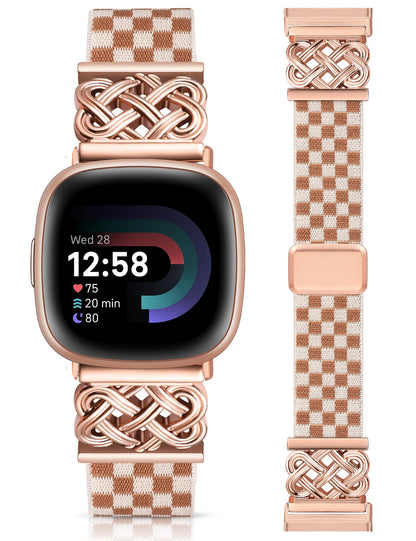 Minyee Magnetic Stretchy Band Compatible with Fitbit Versa 4/3/Fitbit Sense 2/1 Watch Bands Women Men, Celtic Knot Soft Elastic Nylon Fabric Dressy Cute Strap for Versa 3 4 Sense 2 Smartwatch