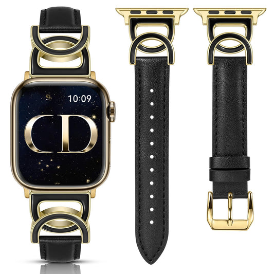 Minyee Compatible with Apple Watch Band 42/41/40/38/44/45/46/49mm Women, Slim Leather Dressy Elegant Designer Strap with DC-shaped Enamel Buckle for iWatch Series 11 10 9 8 7 6 5 4 SE/Ultra 3 2 1