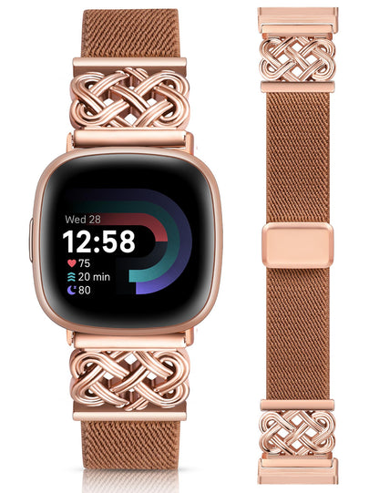 Minyee Magnetic Stretchy Band Compatible with Fitbit Versa 4/3/Fitbit Sense 2/1 Watch Bands Women Men, Celtic Knot Soft Elastic Nylon Fabric Dressy Cute Strap for Versa 3 4 Sense 2 Smartwatch