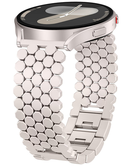 Minyee Compatible with Samsung Galaxy Watch 7 6 5 4 FE 40mm 44mm/Watch 6 Classic 43mm 47mm/Watch 5 Pro 45mm Bands for Women, 20mm Dressy Metal Gold Chain Honeycomb Luxury Chic Link Bracelet Strap