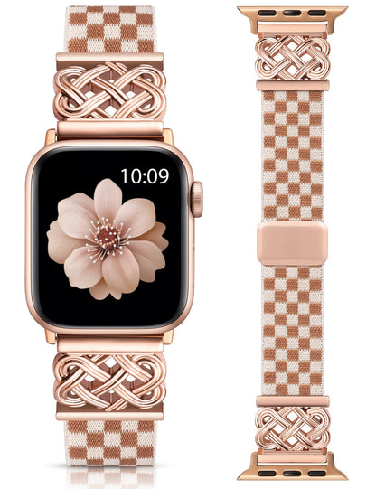 Minyee Magnetic Stretchy Band Compatible with Apple Watch Bands 38/40/41/42/44/45/46/49mm Women Men, Celtic Knot Soft Elastic Nylon Fabric Strap for iWatch Series 11 10 9 8 7 6 5 4 SE/Ultra 3 2 1