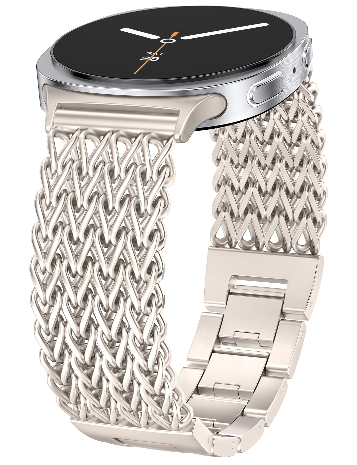 Minyee Metal Band Compatible with Samsung Galaxy Watch 8 40mm 44mm/ 8 Classic 46mm Bands, No Gap One-Click Dressy Stainless Steel Metal Gold Multi-chain Strap Mermaid Style Link Bracelet Wristband