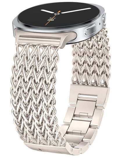 Minyee Metal Band Compatible with Samsung Galaxy Watch 8 40mm 44mm/ 8 Classic 46mm Bands, No Gap One-Click Dressy Stainless Steel Metal Gold Multi-chain Strap Mermaid Style Link Bracelet Wristband