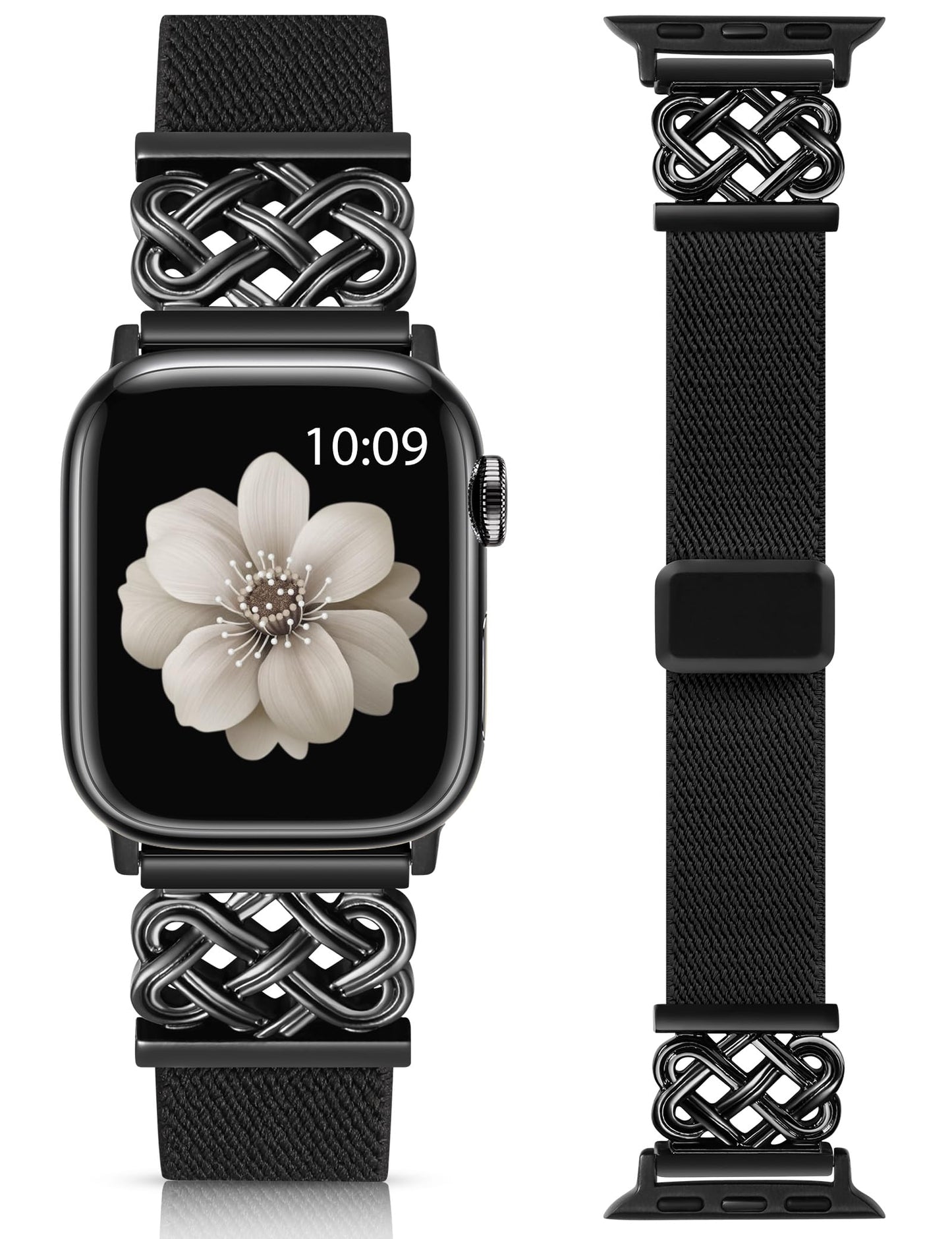 Minyee Magnetic Stretchy Band Compatible with Apple Watch Bands 38/40/41/42/44/45/46/49mm Women Men, Celtic Knot Soft Elastic Nylon Fabric Strap for iWatch Series 11 10 9 8 7 6 5 4 SE/Ultra 3 2 1
