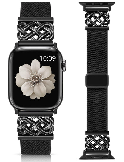 Minyee Magnetic Stretchy Band Compatible with Apple Watch Bands 38/40/41/42/44/45/46/49mm Women Men, Celtic Knot Soft Elastic Nylon Fabric Strap for iWatch Series 11 10 9 8 7 6 5 4 SE/Ultra 3 2 1