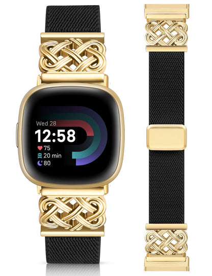 Minyee Magnetic Stretchy Band Compatible with Fitbit Versa 4/3/Fitbit Sense 2/1 Watch Bands Women Men, Celtic Knot Soft Elastic Nylon Fabric Dressy Cute Strap for Versa 3 4 Sense 2 Smartwatch