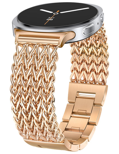 Minyee Metal Band Compatible with Samsung Galaxy Watch 8 40mm 44mm/ 8 Classic 46mm Bands, No Gap One-Click Dressy Stainless Steel Metal Gold Multi-chain Strap Mermaid Style Link Bracelet Wristband