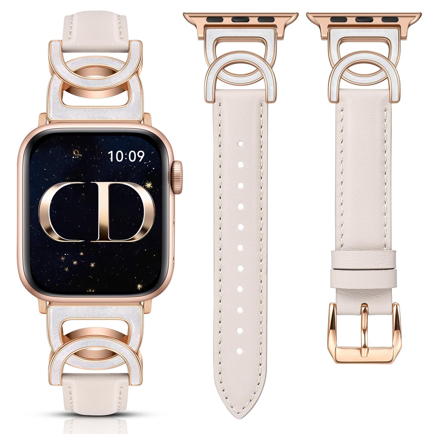 Minyee Compatible with Apple Watch Band 42/41/40/38/44/45/46/49mm Women, Slim Leather Dressy Elegant Designer Strap with DC-shaped Enamel Buckle for iWatch Series 11 10 9 8 7 6 5 4 SE/Ultra 3 2 1