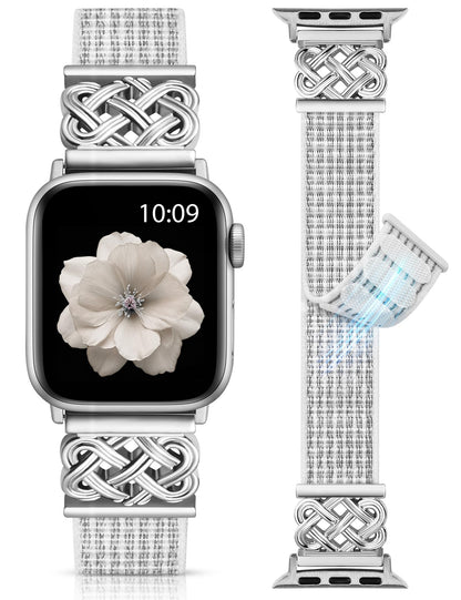 Minyee Nylon Loop Band Compatible with Apple Watch Bands 38/40/41/42/44/45/46/49mm Women Men, Celtic Knot Dressy Adjustable Breathable Braided Straps for iWatch Series 11 10 9 8 7 6 5 4 SE/Ultra 3 2 1