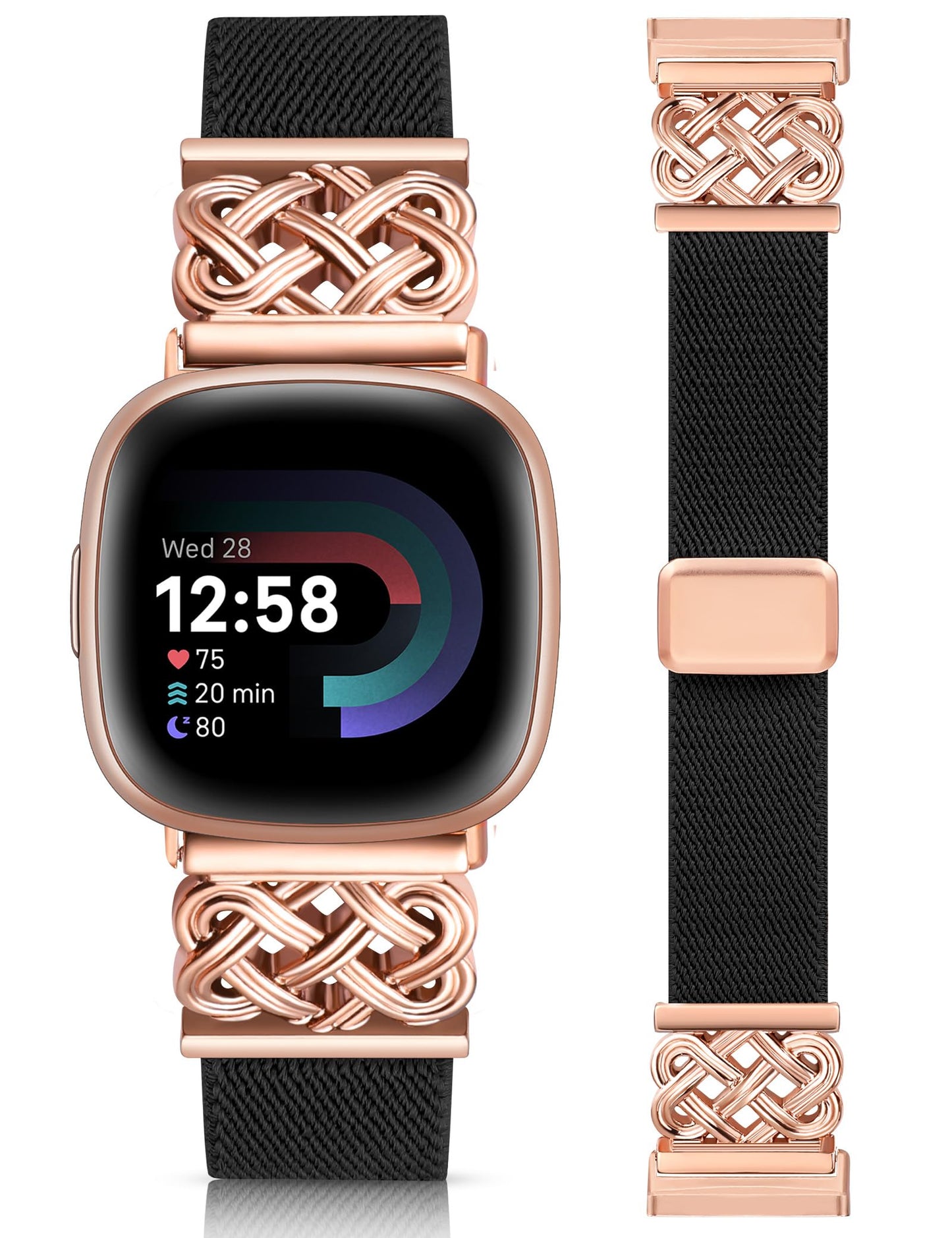 Minyee Magnetic Stretchy Band Compatible with Fitbit Versa 4/3/Fitbit Sense 2/1 Watch Bands Women Men, Celtic Knot Soft Elastic Nylon Fabric Dressy Cute Strap for Versa 3 4 Sense 2 Smartwatch