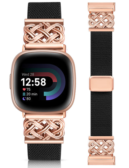 Minyee Magnetic Stretchy Band Compatible with Fitbit Versa 4/3/Fitbit Sense 2/1 Watch Bands Women Men, Celtic Knot Soft Elastic Nylon Fabric Dressy Cute Strap for Versa 3 4 Sense 2 Smartwatch
