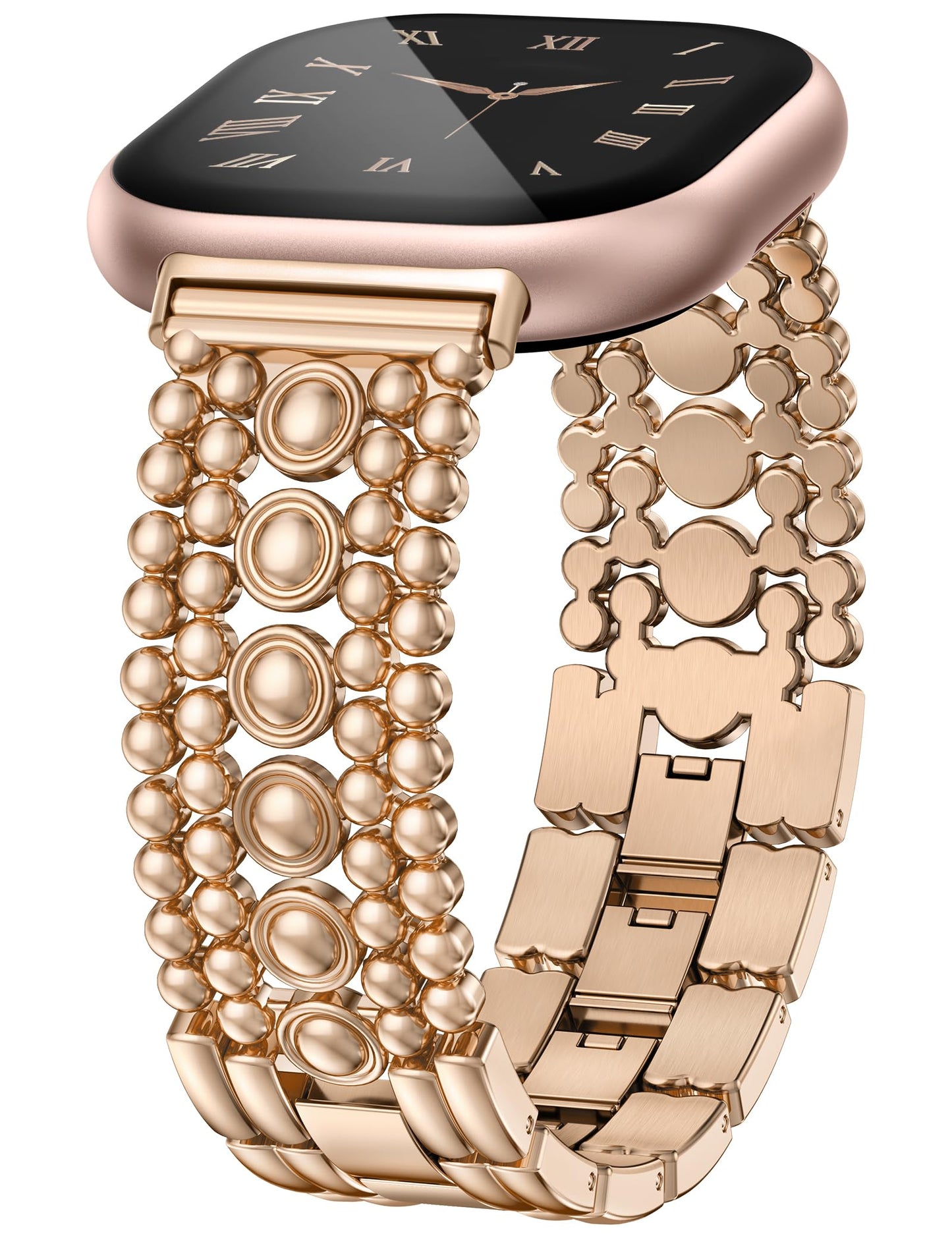 Minyee Metal Bands Compatible with Fitbit Sense 2/Versa 4/Versa 3/Sense Bands Women, Pretty Dressy Stainless Steel Metal Dual Tone Adjustable Round Studded Link Bracelet Replacement Strap for Versa 4