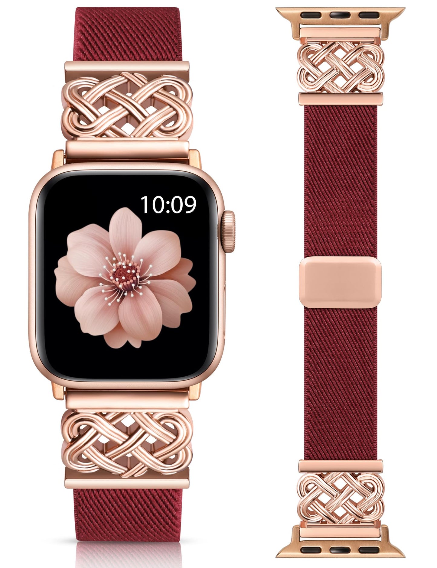 Minyee Magnetic Stretchy Band Compatible with Apple Watch Bands 38/40/41/42/44/45/46/49mm Women Men, Celtic Knot Soft Elastic Nylon Fabric Strap for iWatch Series 11 10 9 8 7 6 5 4 SE/Ultra 3 2 1