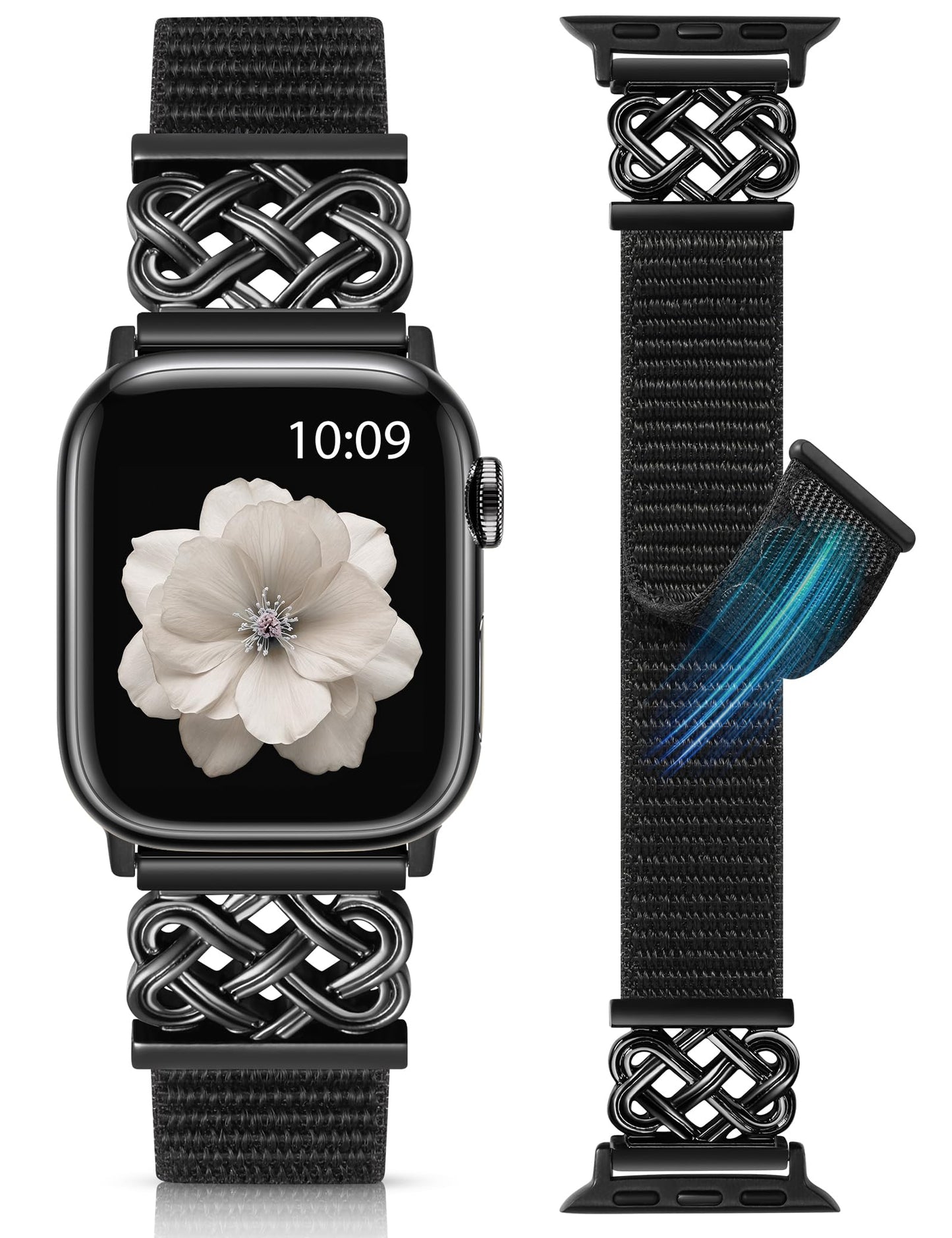 Minyee Nylon Loop Band Compatible with Apple Watch Bands 38/40/41/42/44/45/46/49mm Women Men, Celtic Knot Dressy Adjustable Breathable Braided Straps for iWatch Series 11 10 9 8 7 6 5 4 SE/Ultra 3 2 1