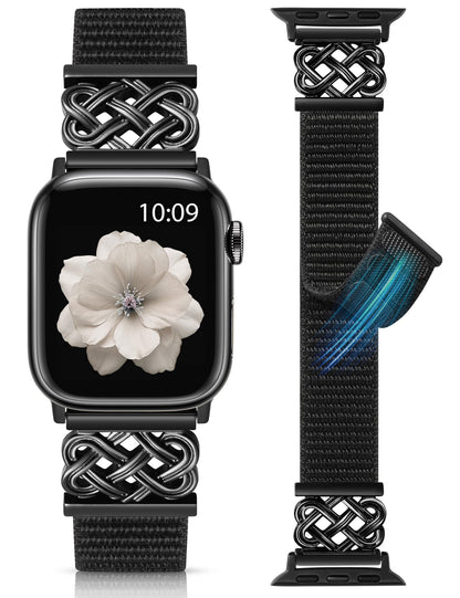 Minyee Nylon Loop Band Compatible with Apple Watch Bands 38/40/41/42/44/45/46/49mm Women Men, Celtic Knot Dressy Adjustable Breathable Braided Straps for iWatch Series 11 10 9 8 7 6 5 4 SE/Ultra 3 2 1