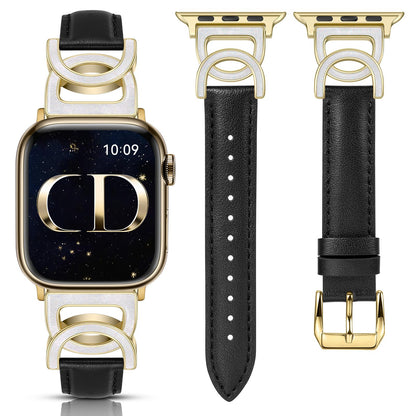 Minyee Compatible with Apple Watch Band 42/41/40/38/44/45/46/49mm Women, Slim Leather Dressy Elegant Designer Strap with DC-shaped Enamel Buckle for iWatch Series 11 10 9 8 7 6 5 4 SE/Ultra 3 2 1