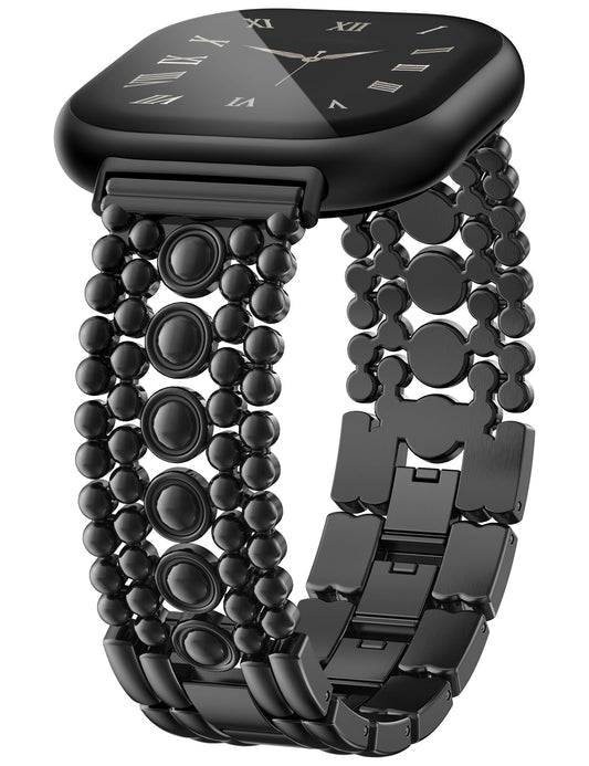 Minyee Metal Bands Compatible with Fitbit Sense 2/Versa 4/Versa 3/Sense Bands Women, Pretty Dressy Stainless Steel Metal Dual Tone Adjustable Round Studded Link Bracelet Replacement Strap for Versa 4